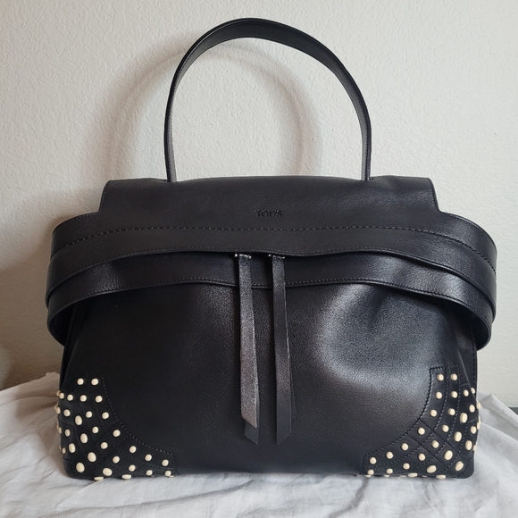 TODS Wave Gommini Black Leather Satchel - Picture 2 of 16